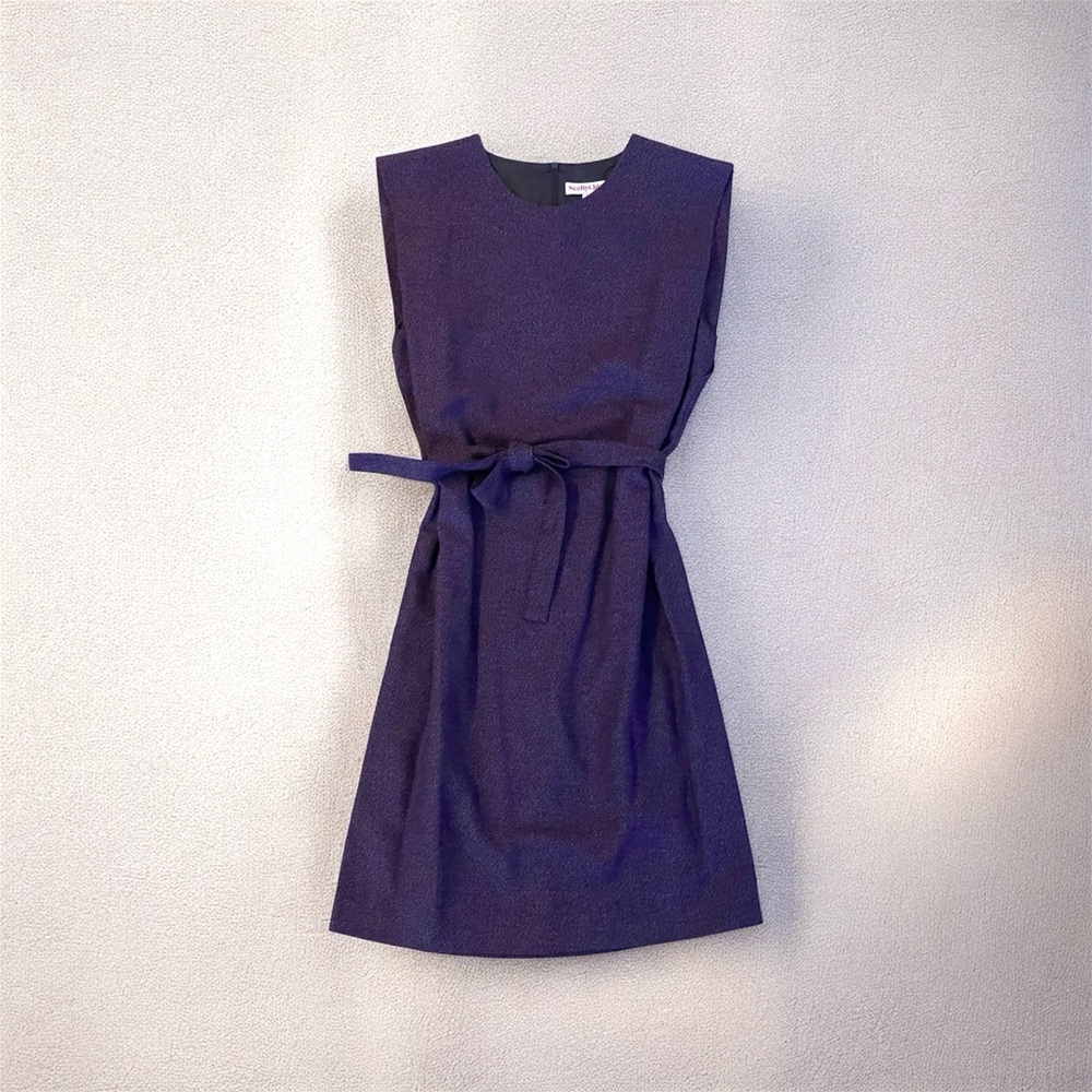 See By Chloé Structured Purple Tweed Mini Dress Cap Sleeves Designer Collection - Picture 1 of 5